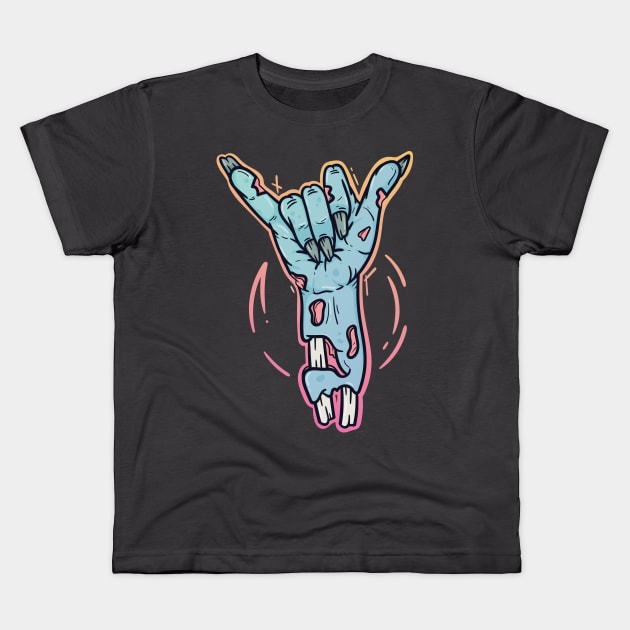 zombie shaka sign Kids T-Shirt by teahabe